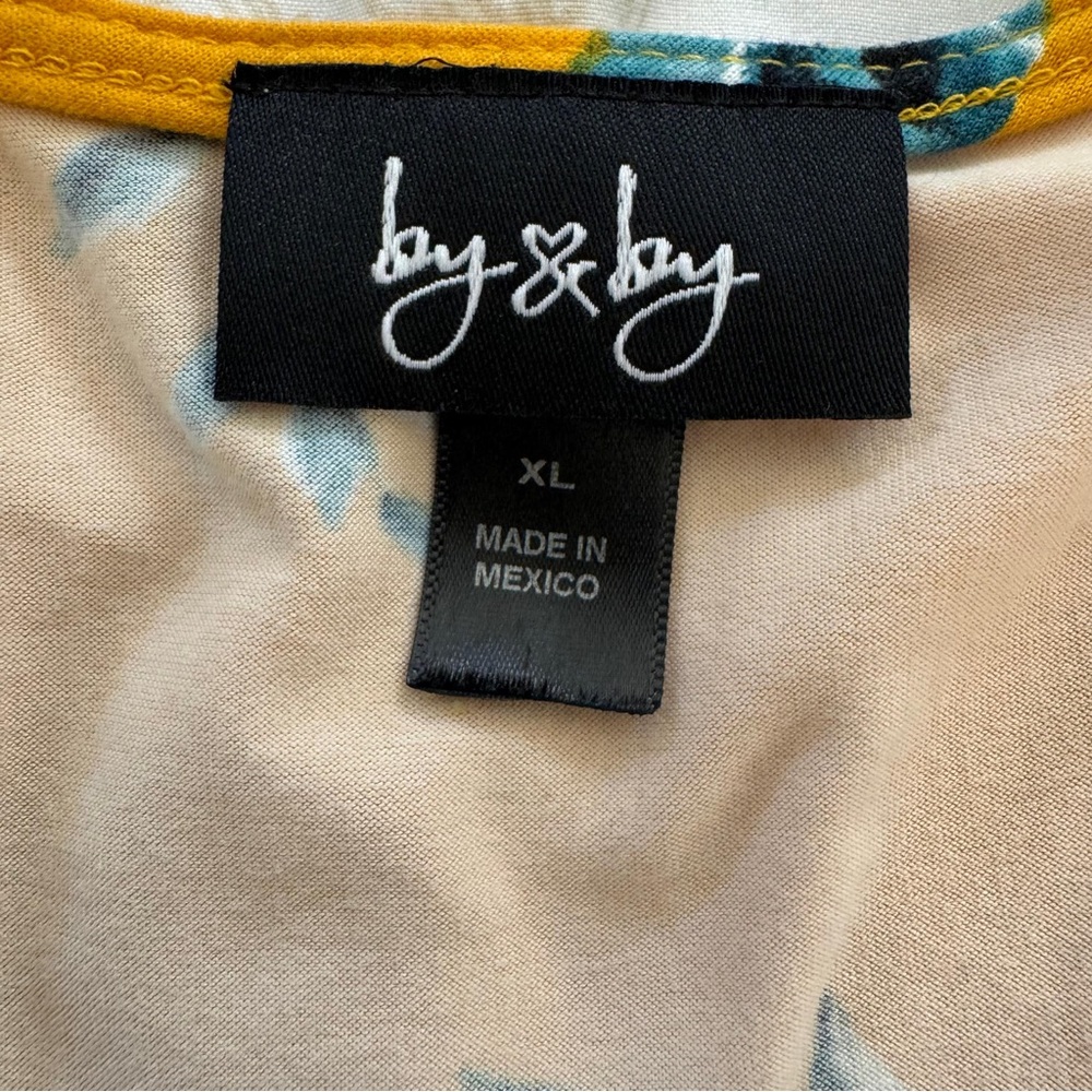 by & by | Mustard Yellow Blue Floral Wrap Maxi Dress | High-Low Hem | Size XL - Picture 8 of 10